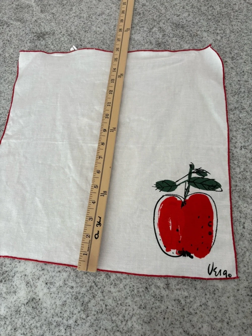 Vintage Vera napkins apple mid century modern red & white set of 5